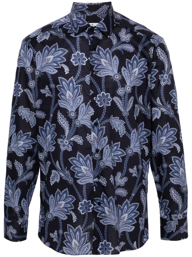 Shop Etro Cotton Shirt With Floral Print In Multicolore