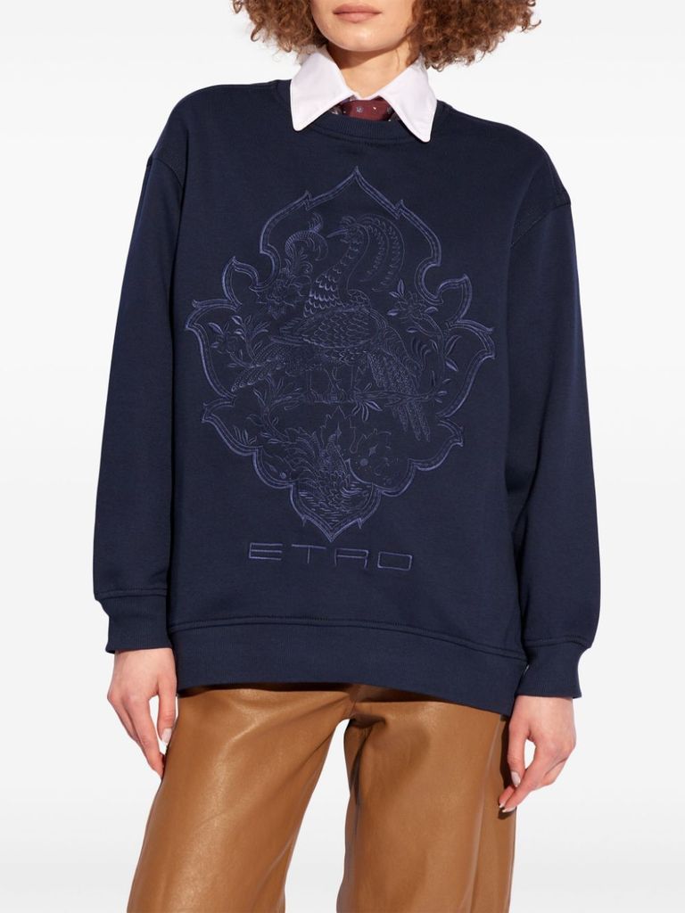 Shop Etro Crewneck Cotton Sweatshirt With Embroidery In Blu