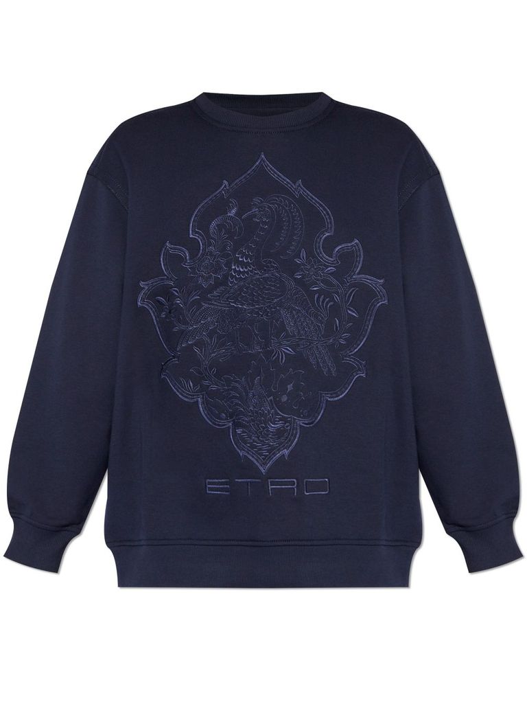 Shop Etro Crewneck Cotton Sweatshirt With Embroidery In Blu