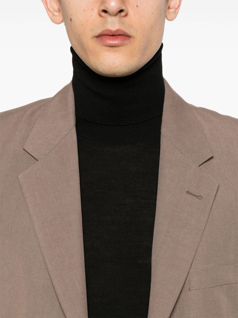 Shop Jil Sander Fine Knit Virgin Wool Sweater With High Neck In Nero