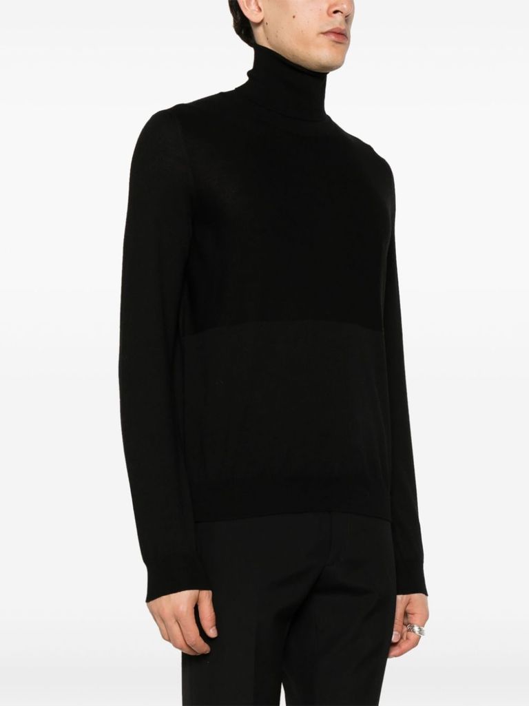 Shop Jil Sander Fine Knit Virgin Wool Sweater With High Neck In Nero