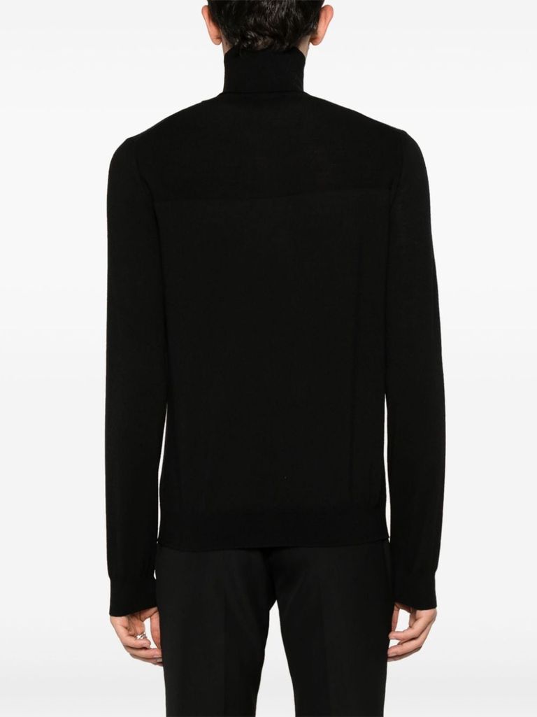 Shop Jil Sander Fine Knit Virgin Wool Sweater With High Neck In Nero