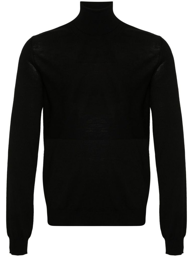 Shop Jil Sander Fine Knit Virgin Wool Sweater With High Neck In Nero