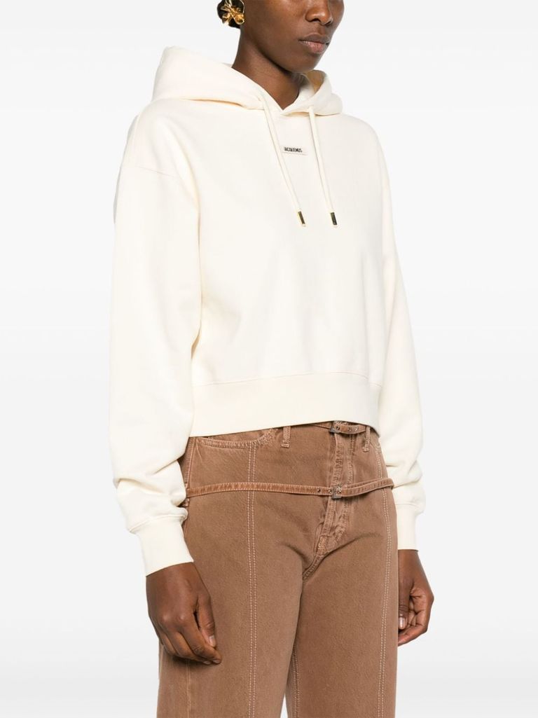 Shop Jacquemus Le Hoodie Gros Grain Sweatshirt In Cotton With Hood And Logo In Beige