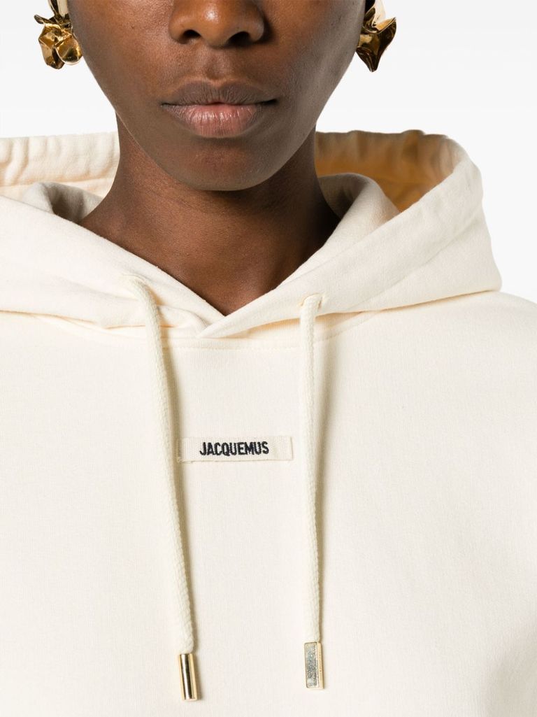 Shop Jacquemus Le Hoodie Gros Grain Sweatshirt In Cotton With Hood And Logo In Beige