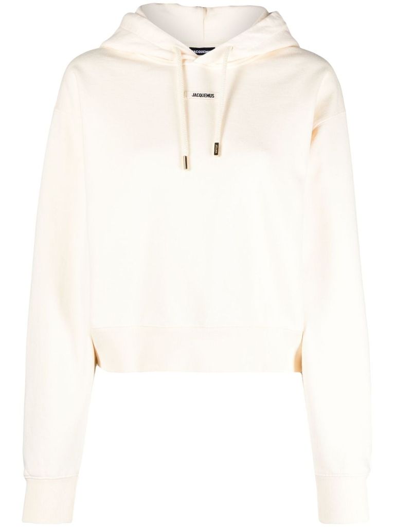 Shop Jacquemus Le Hoodie Gros Grain Sweatshirt In Cotton With Hood And Logo In Beige