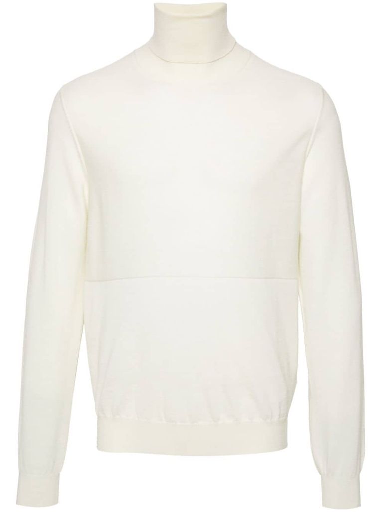 Shop Jil Sander Fine Knit Virgin Wool Sweater With High Neck In Grigio