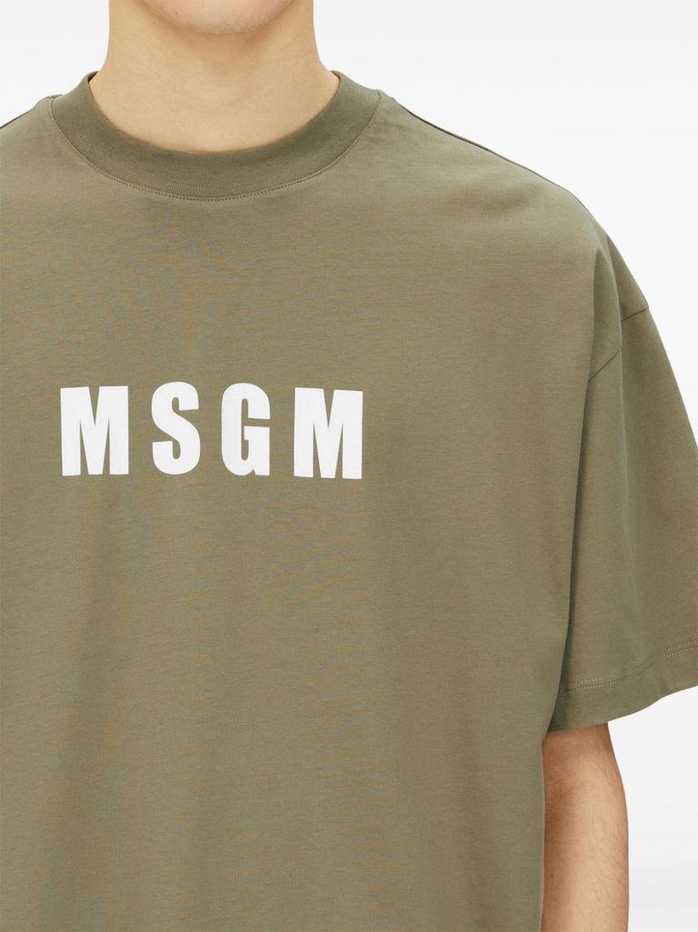 Shop Msgm Cotton T-shirt With Printed Logo In Verde