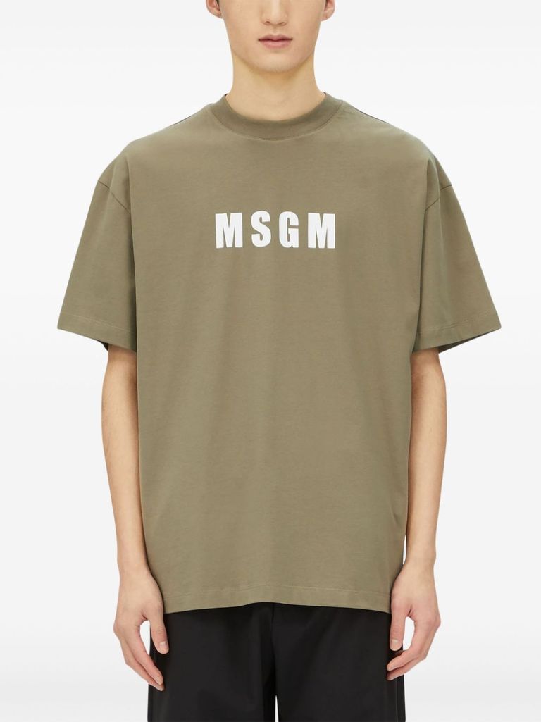 Shop Msgm Cotton T-shirt With Printed Logo In Verde