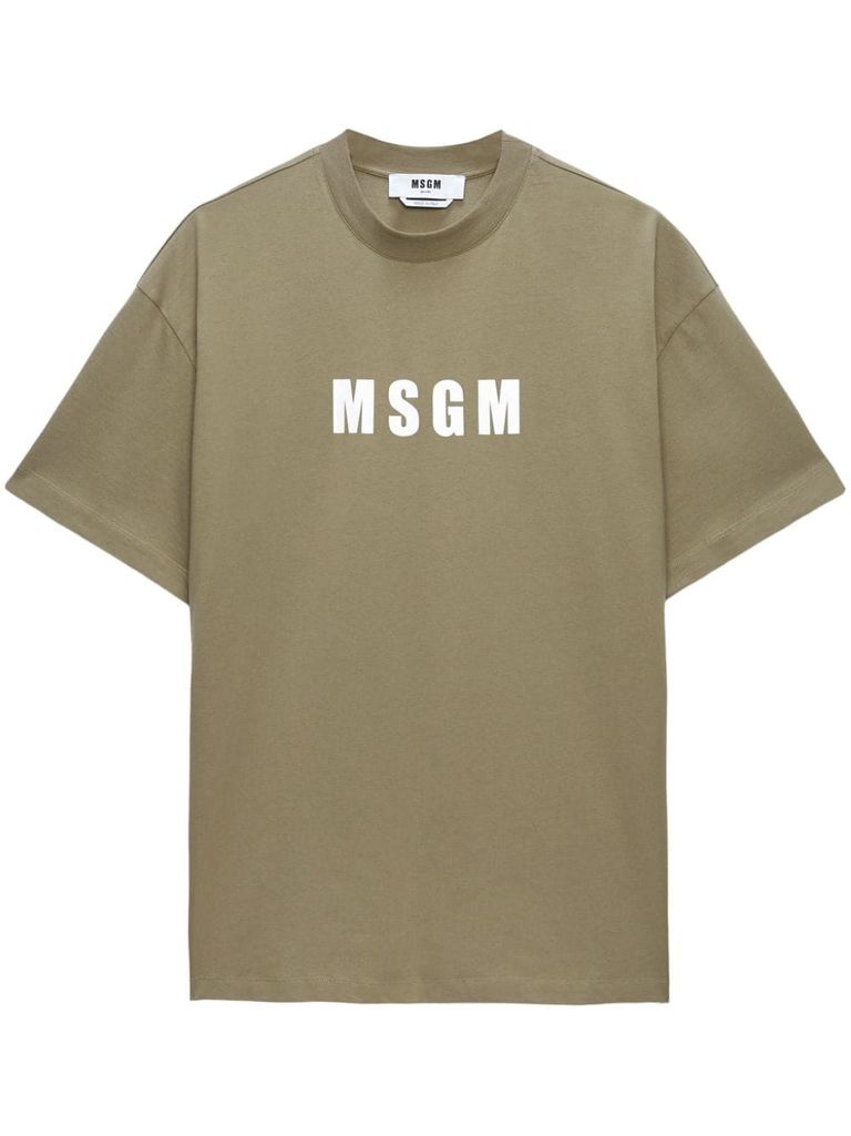 Shop Msgm Cotton T-shirt With Printed Logo In Verde