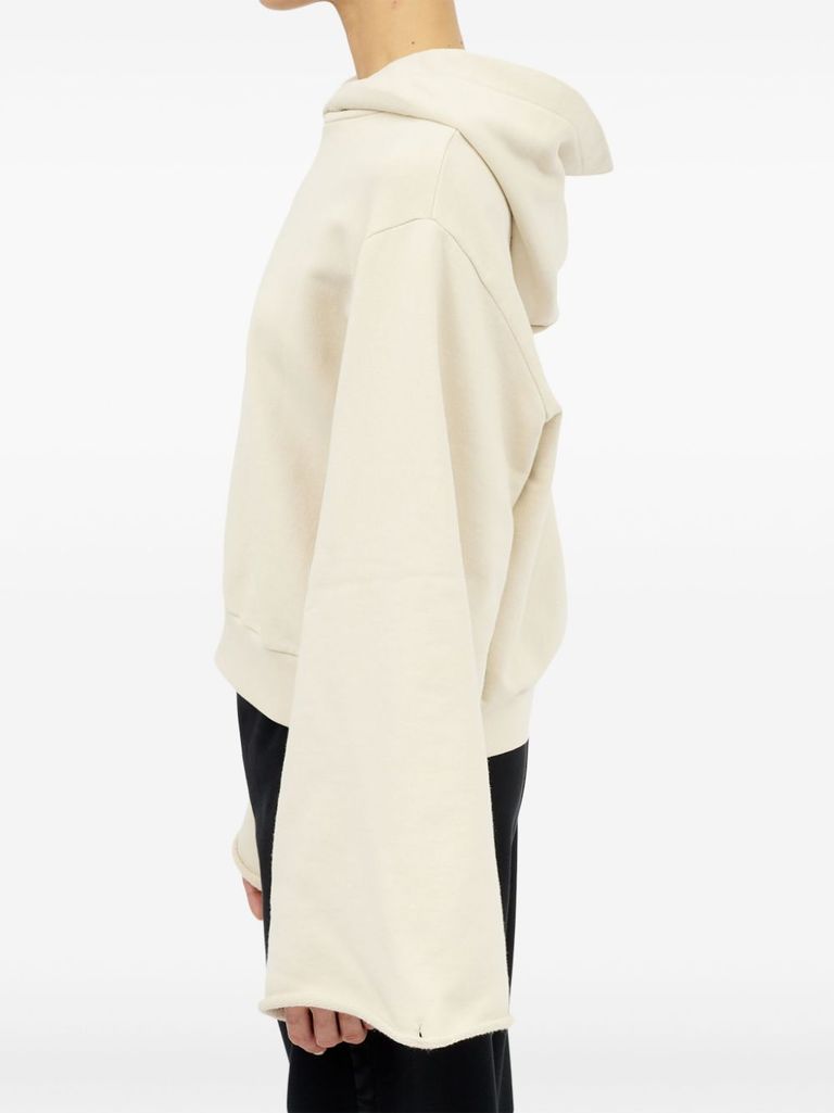 Shop Mm6 Maison Margiela Cotton Sweatshirt With Wide Sleeves In Beige