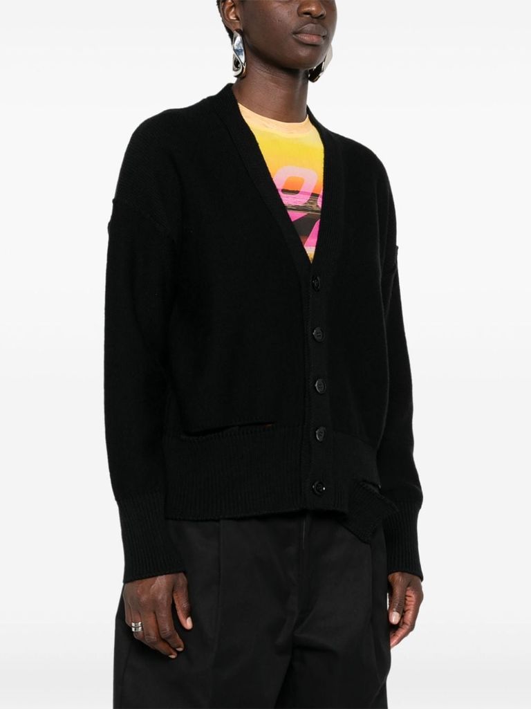 Shop Mm6 Maison Margiela Virgin Wool Cardigan With Cut-out Detail In Nero