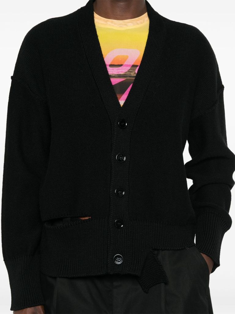 Shop Mm6 Maison Margiela Virgin Wool Cardigan With Cut-out Detail In Nero