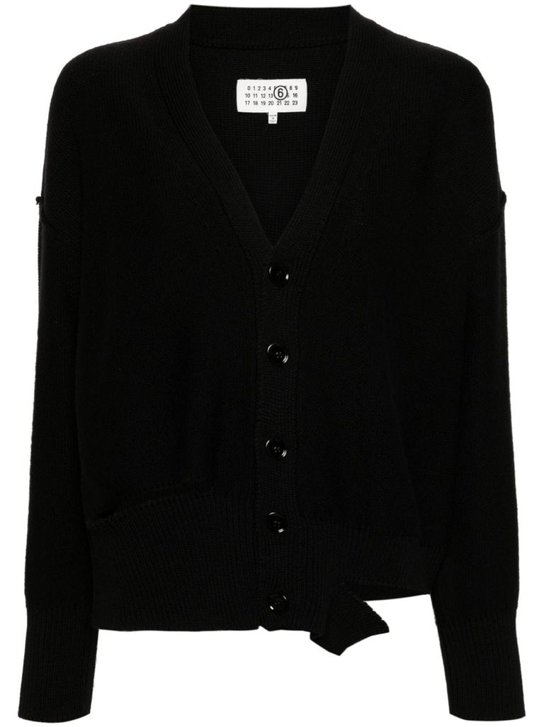 Shop Mm6 Maison Margiela Virgin Wool Cardigan With Cut-out Detail In Nero