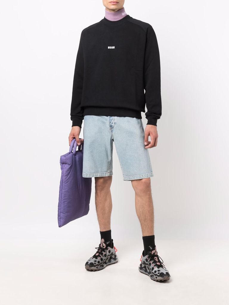 Shop Msgm Cotton Crewneck Sweatshirt With Printed Logo In Nero