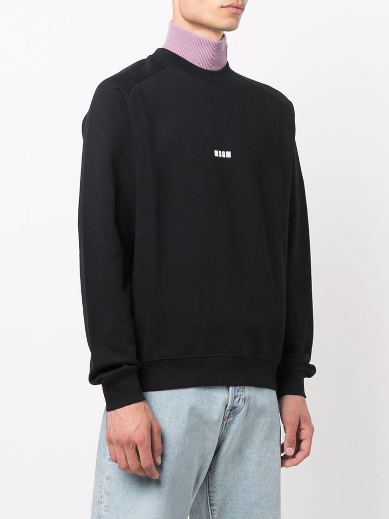 Shop Msgm Cotton Crewneck Sweatshirt With Printed Logo In Nero