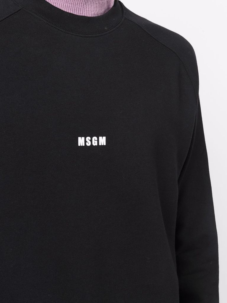 Shop Msgm Cotton Crewneck Sweatshirt With Printed Logo In Nero