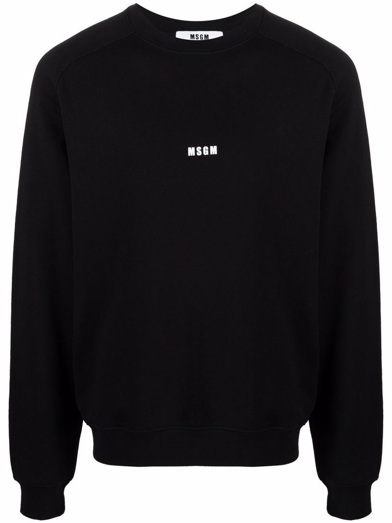 Shop Msgm Cotton Crewneck Sweatshirt With Printed Logo In Nero