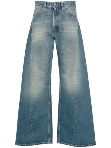 Jeans in cotone a vita bassa e gamba ampia