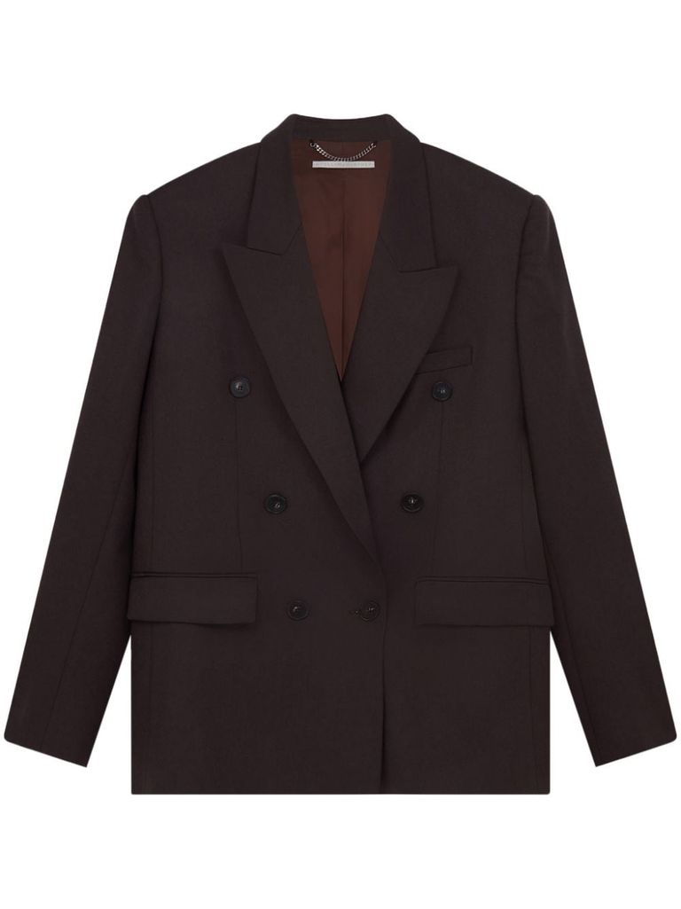 Shop Stella Mccartney Double-breasted Wool Blazer With Pockets In Marrone