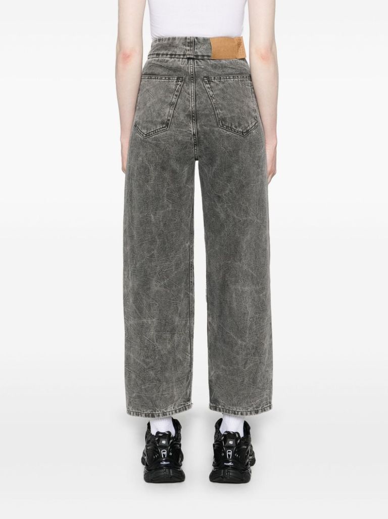 Shop Mm6 Maison Margiela High-waisted Cotton Boyfriend Jeans In Grigio