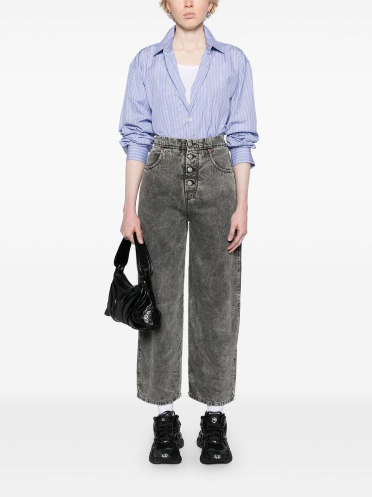 Shop Mm6 Maison Margiela High-waisted Cotton Boyfriend Jeans In Grigio