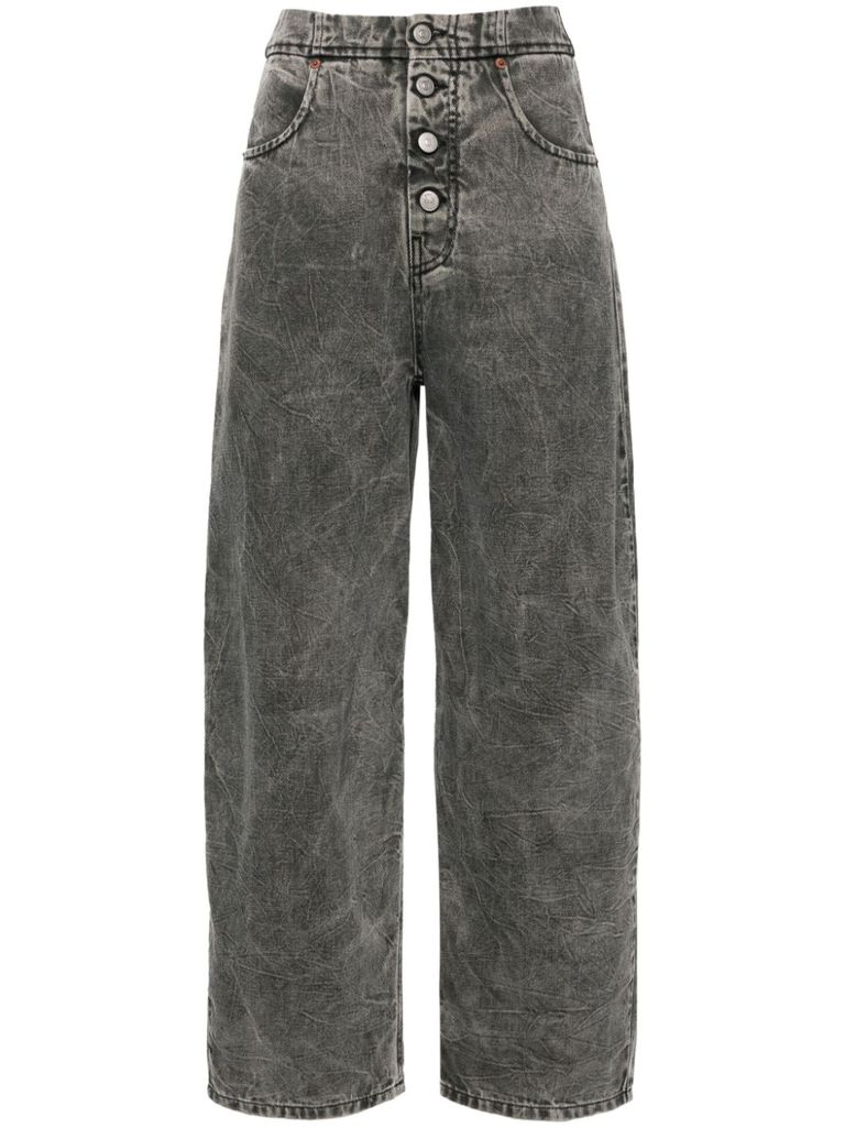 Shop Mm6 Maison Margiela High-waisted Cotton Boyfriend Jeans In Grigio