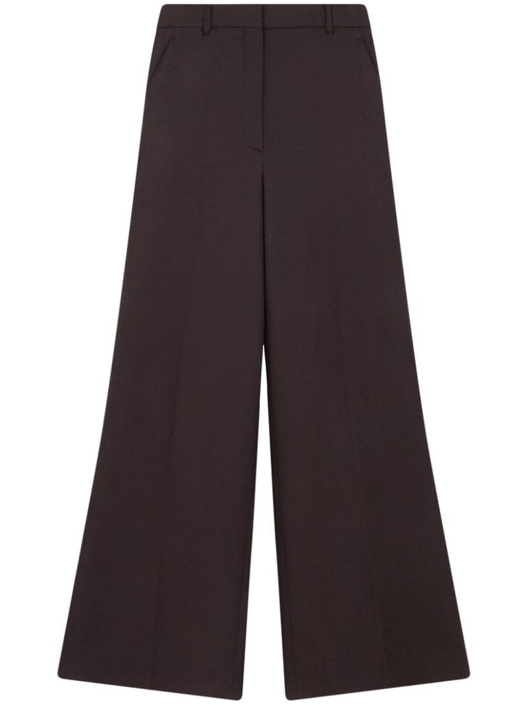 Shop Stella Mccartney Wool Trousers With Mid-rise Waist And Flared Hem In Marrone