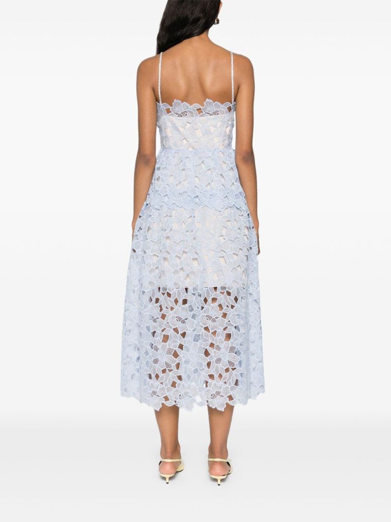 Shop Self-portrait Midi Dress With Floral Embroidery In Blu