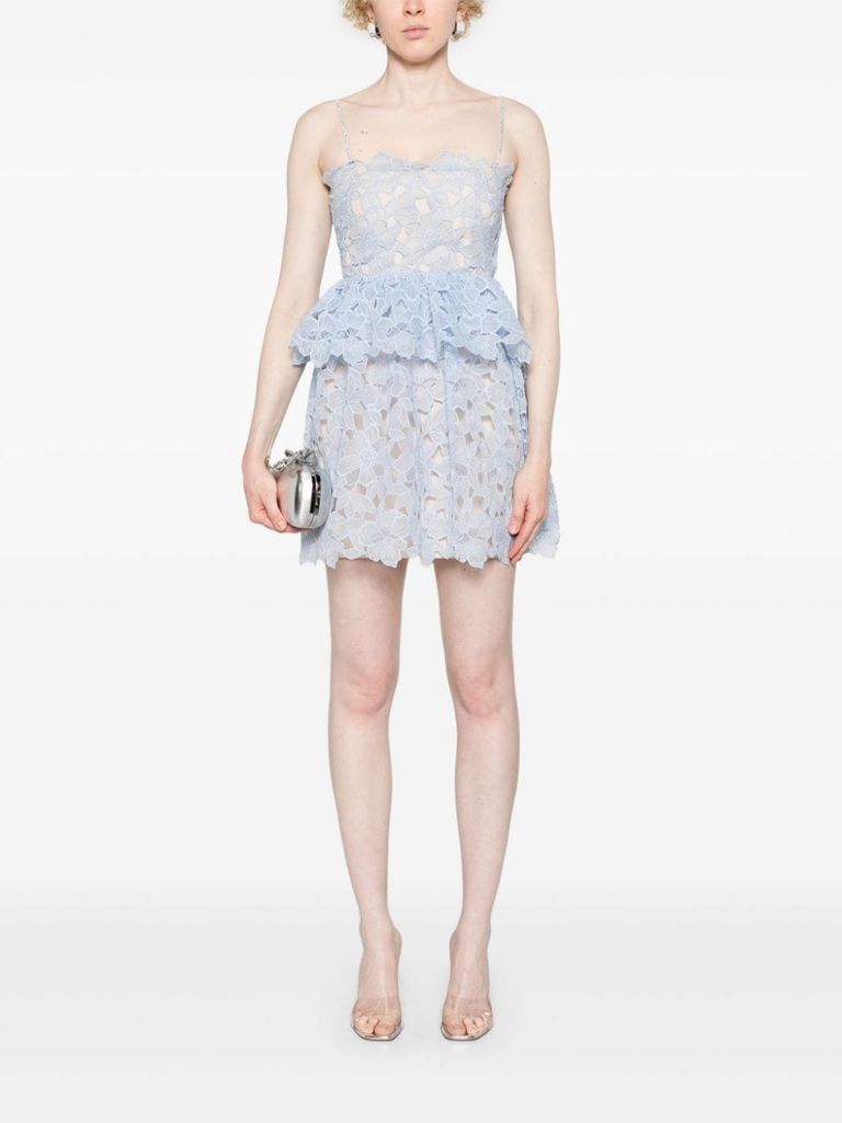 Shop Self-portrait Mini Dress With Floral Embroidery In Blu