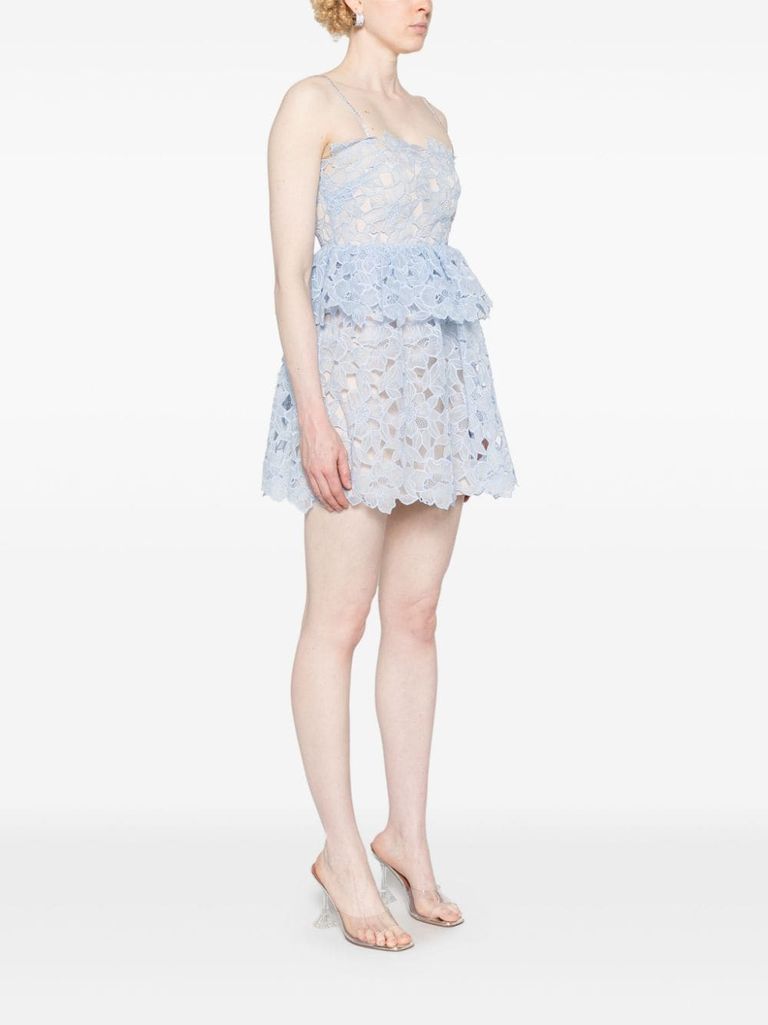 Shop Self-portrait Mini Dress With Floral Embroidery In Blu