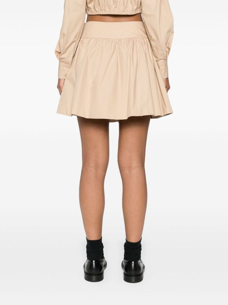 Shop Self-portrait Mini Skirt In Viscose And Linen With Crystal Appliqués In Beige