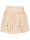 Mini skirt in viscose and linen with crystal appliqués