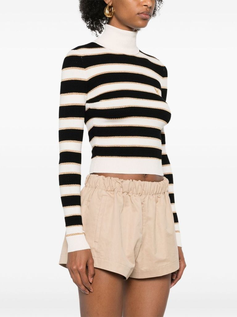 Shop Elisabetta Franchi Striped Viscose Turtleneck Sweater In Bianco