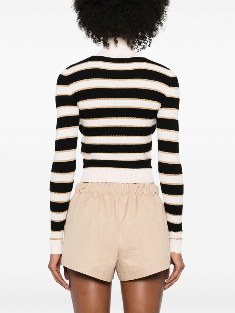 Shop Elisabetta Franchi Striped Viscose Turtleneck Sweater In Bianco