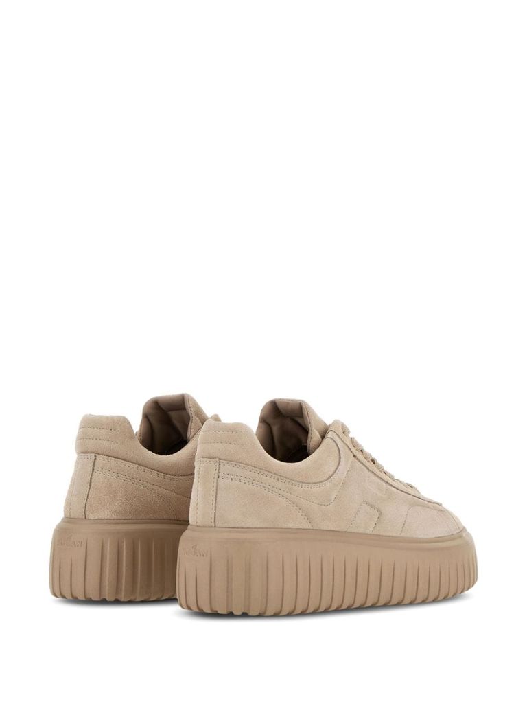 Shop Hogan H-stripes Calf Leather Sneakers With Extralight Sole In Beige