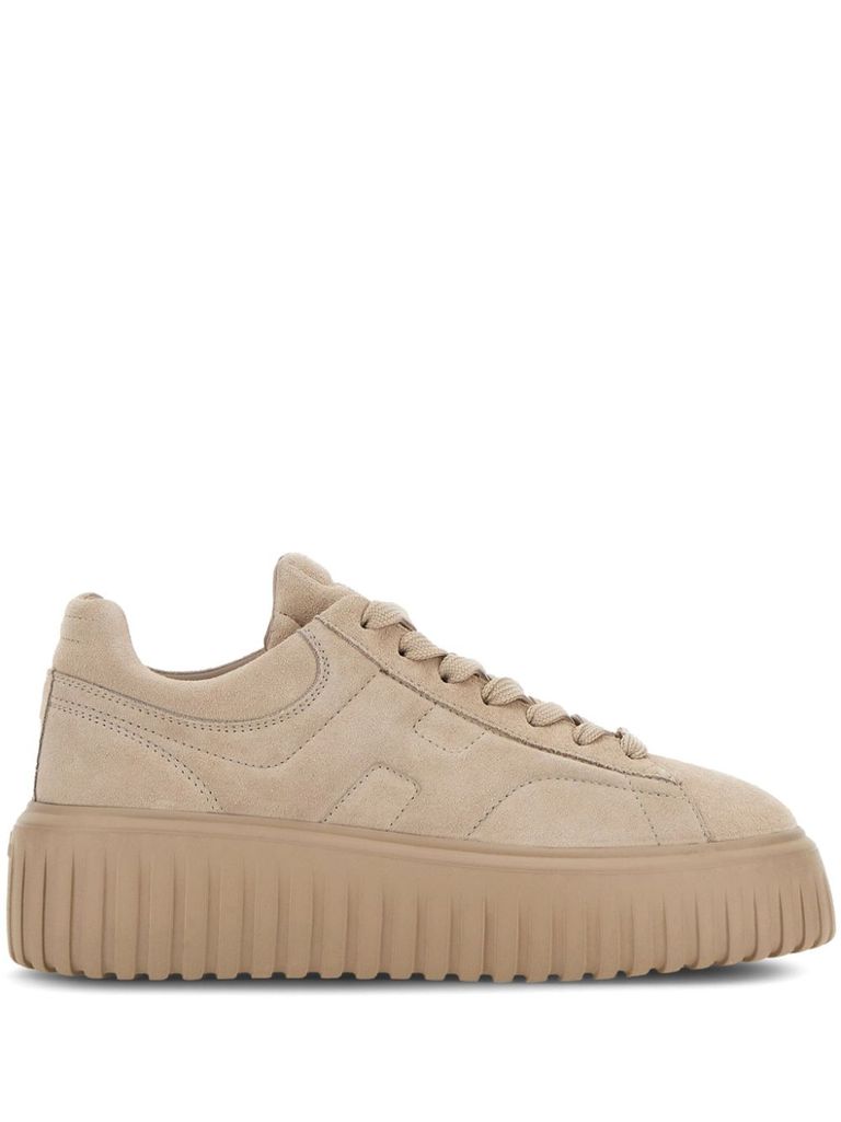 Shop Hogan H-stripes Calf Leather Sneakers With Extralight Sole In Beige