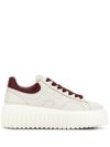 H-Stripes calf leather sneakers with brown heel