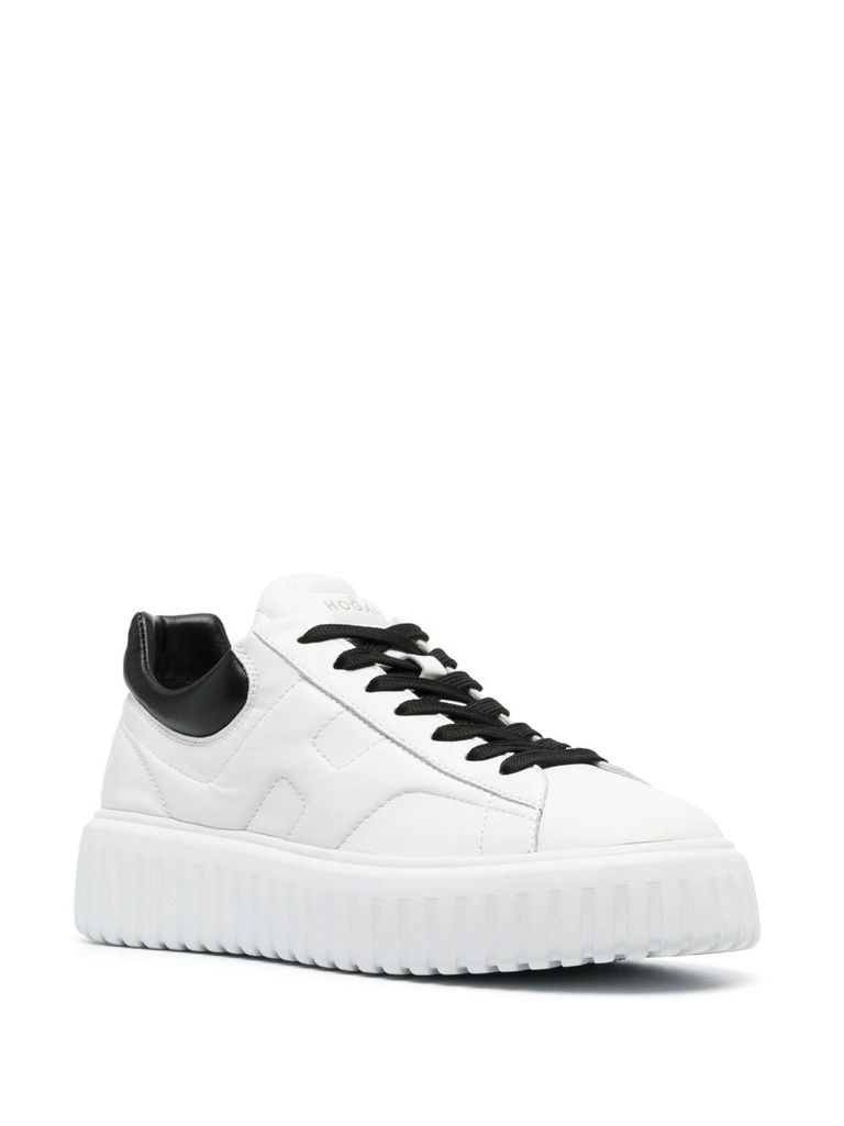 Shop Hogan H-stripes Calf Leather Sneakers With Logo In Bianco