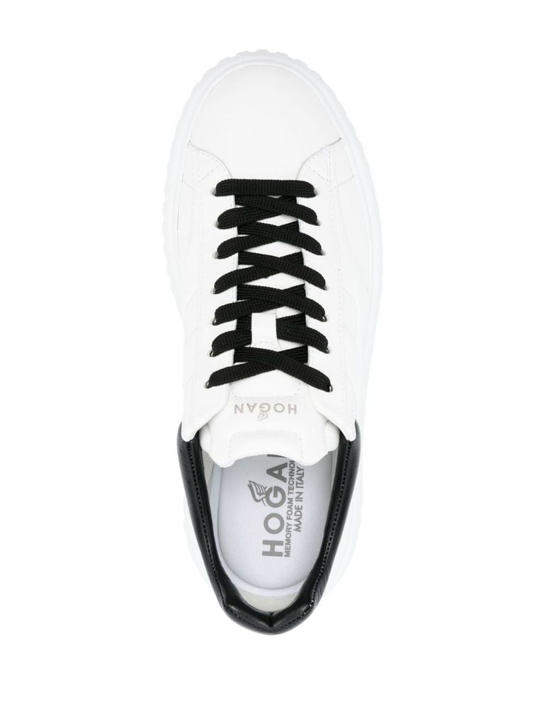 Shop Hogan H-stripes Calf Leather Sneakers With Logo In Bianco