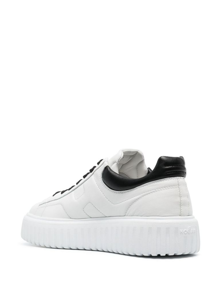 Shop Hogan H-stripes Calf Leather Sneakers With Logo In Bianco