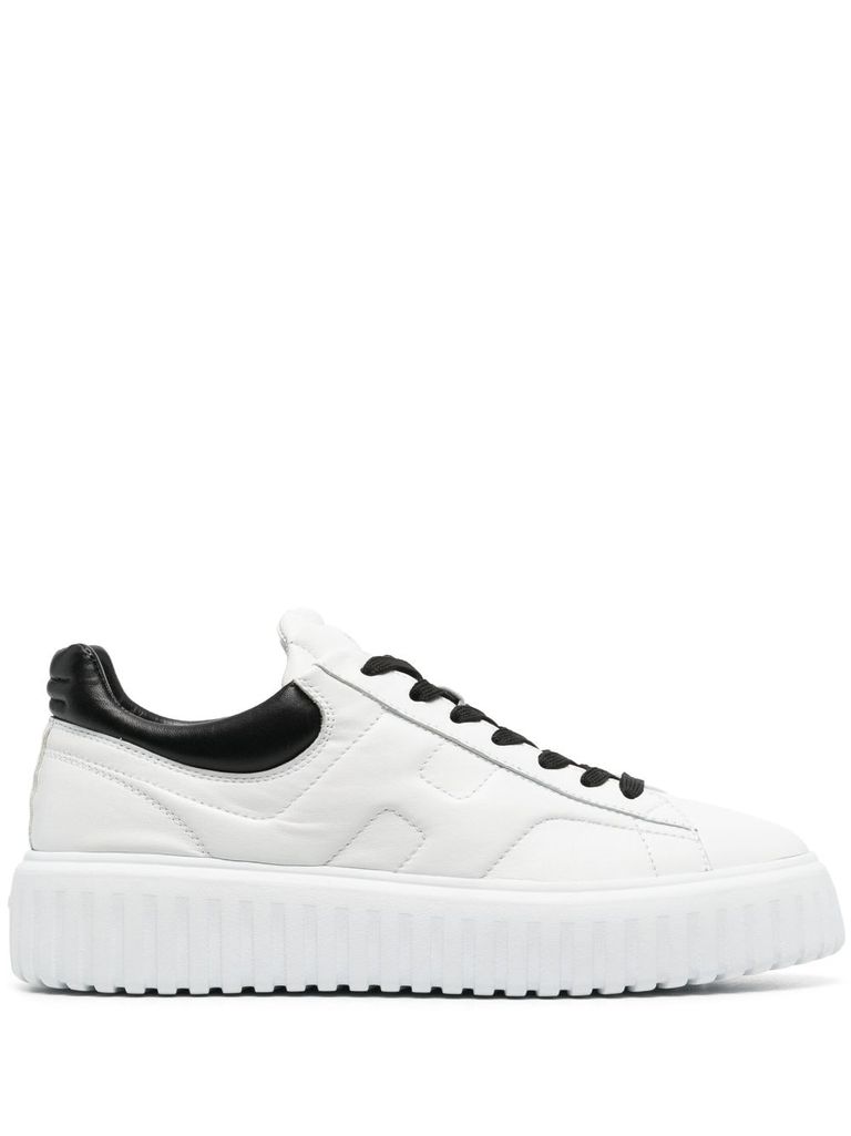 Shop Hogan H-stripes Calf Leather Sneakers With Logo In Bianco