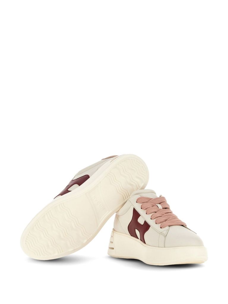 Shop Hogan Rebel Calf Leather Sneakers With Pink Heel In Beige