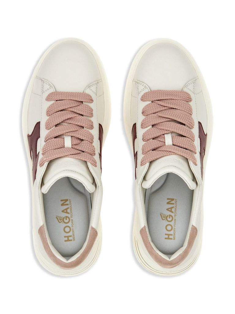 Shop Hogan Rebel Calf Leather Sneakers With Pink Heel In Beige