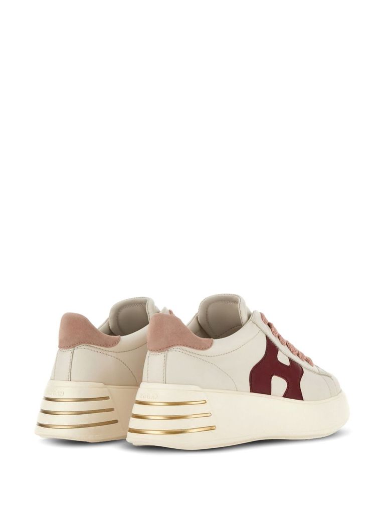 Shop Hogan Rebel Calf Leather Sneakers With Pink Heel In Beige