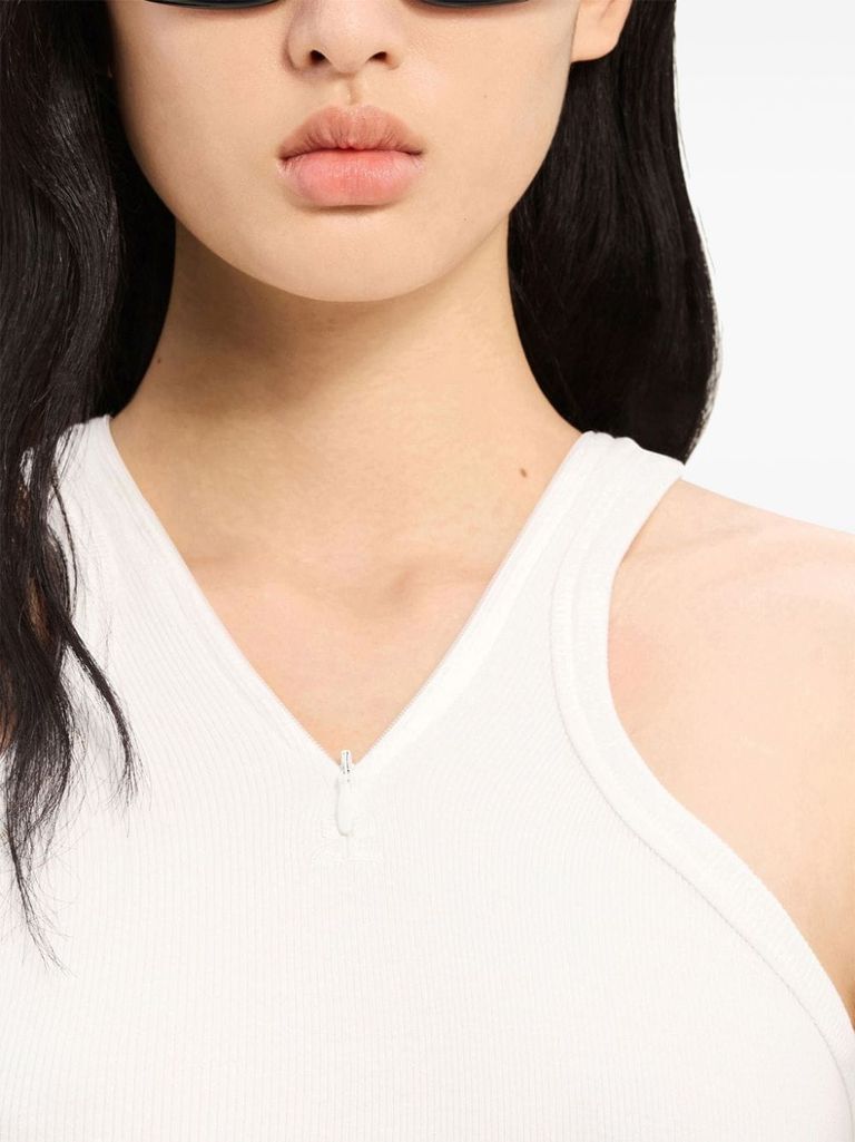 Shop Courrèges Ribbed Stretch Cotton Top With Embroidery In Bianco