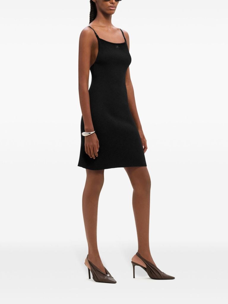 Shop Courrèges Short Ribbed Viscose Dress With Embroidered Logo In Nero