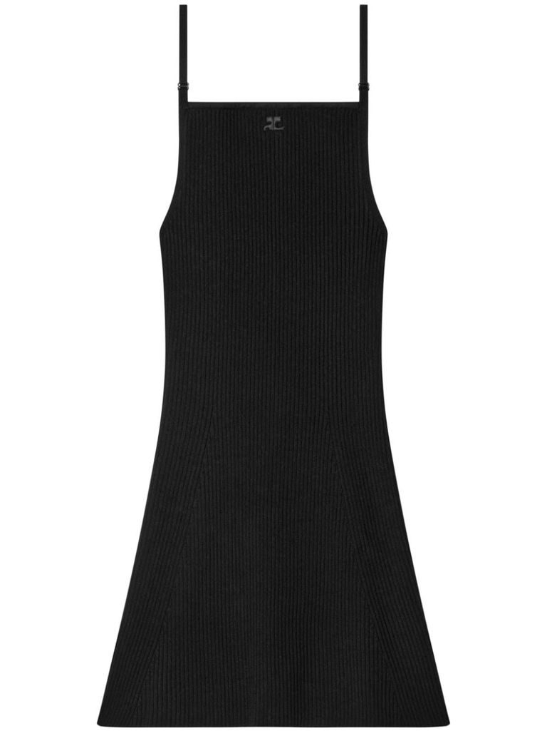 Shop Courrèges Short Ribbed Viscose Dress With Embroidered Logo In Nero