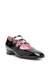 Ariana ballet flats in patent calf leather with straps.