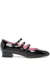 Ariana ballet flats in patent calf leather with straps.